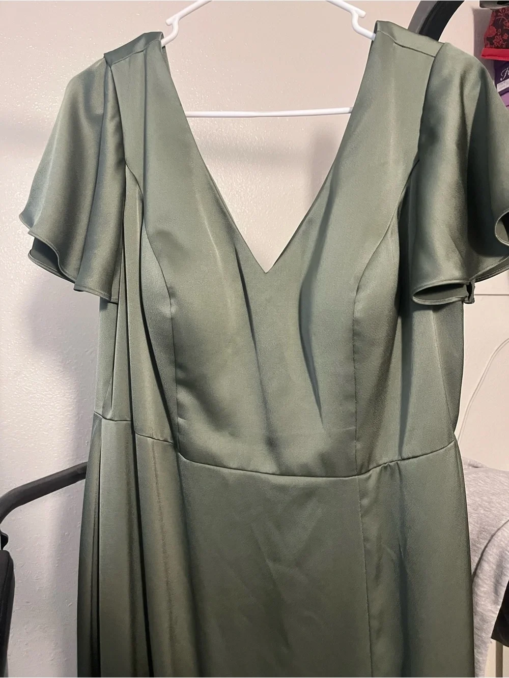 Leading Ladies Bridesmaid dress - Olive V-Neck Flutter Sleeve Maxi Dress